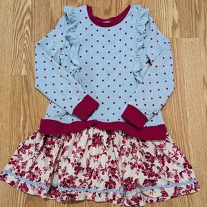 Matilda Jane Heart to Heart Dew Drop Mixed Print Sweatshirt Dress Size 8